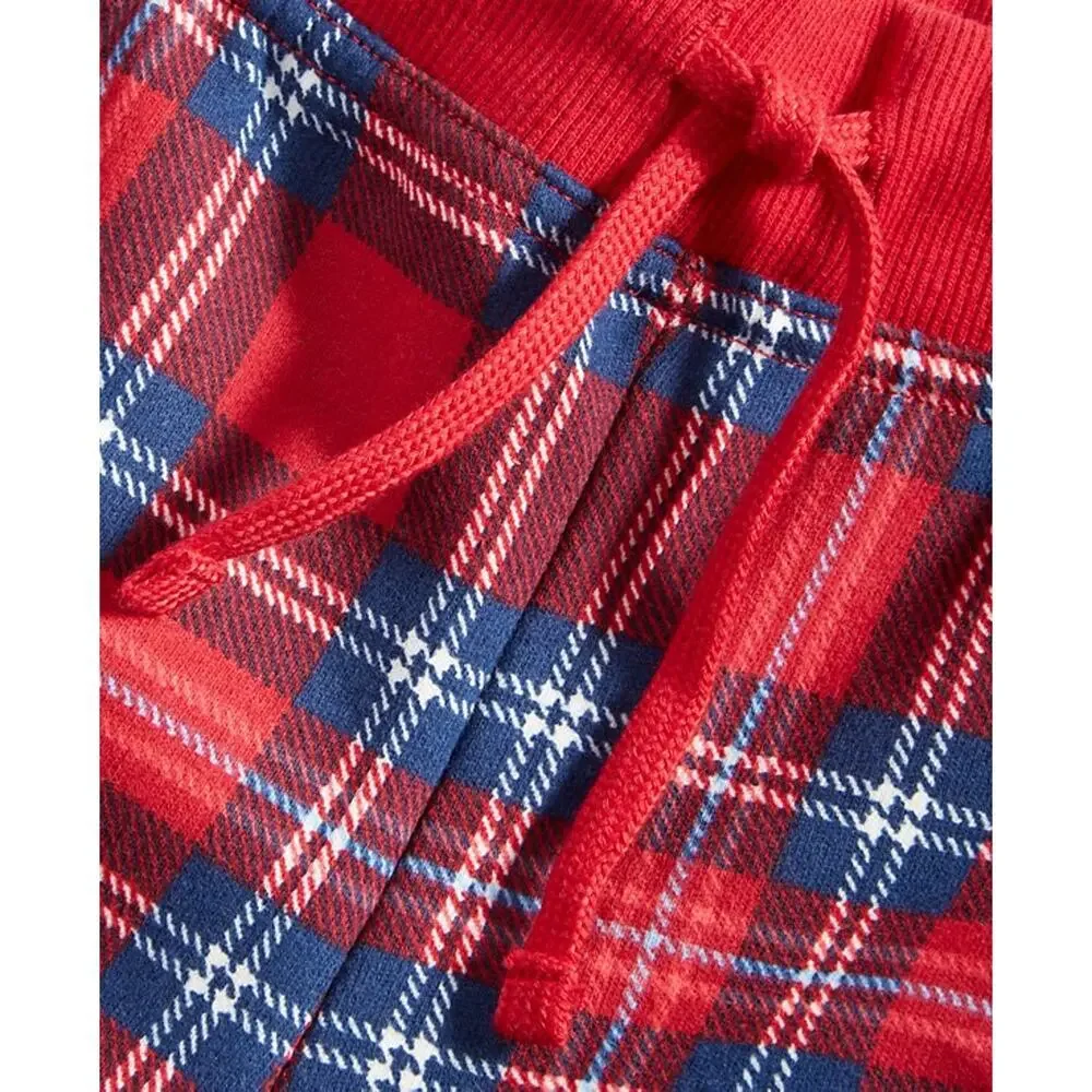Charter Club Kids Jogger Pants Cardinal Holiday Plaid NWT Boy Girl Size 6-7